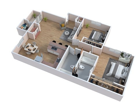 Floor plan for 2 beds, 2 baths, 960 sqft